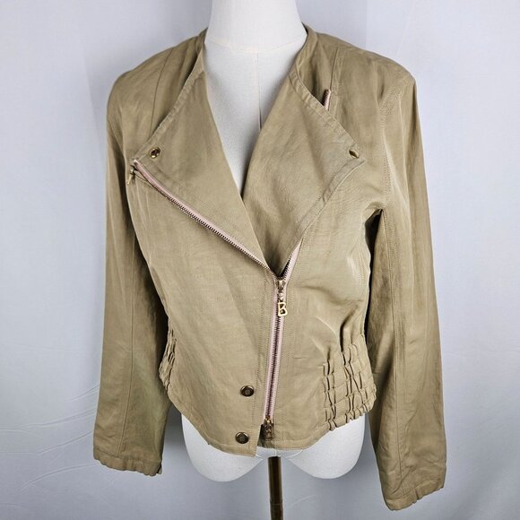 Sonia Bogner Beige Asymmetrical Zip Moto Jacket US 8 Medium EUC! - Picture 5 of 12